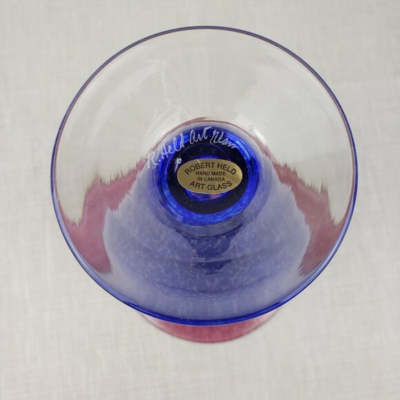 Robert Held Art Glass Iridescent Trumpet Vase 10" Purple Blue Rainbow Signed - Picture 4 of 5